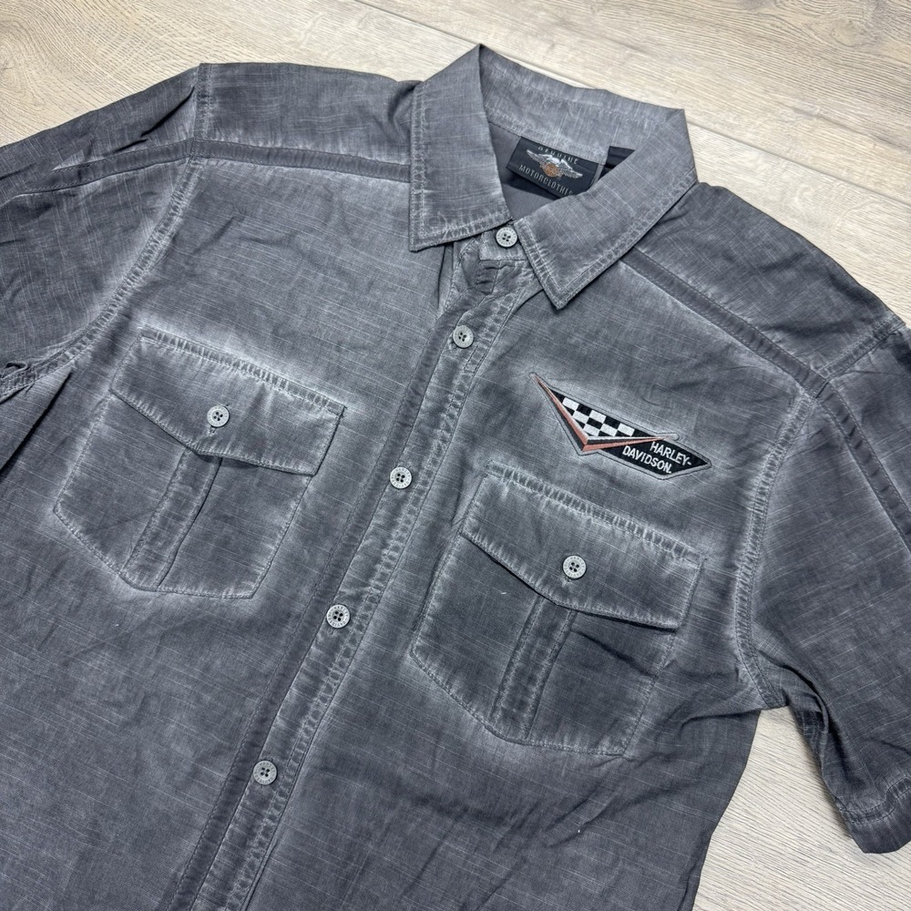 Harley Davidson Motorcycles Mechanic Button‎ Up Shirt Men's Sz M Patches Classic